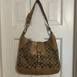 Coach Hampton Tan and Brown Shoulder Bag